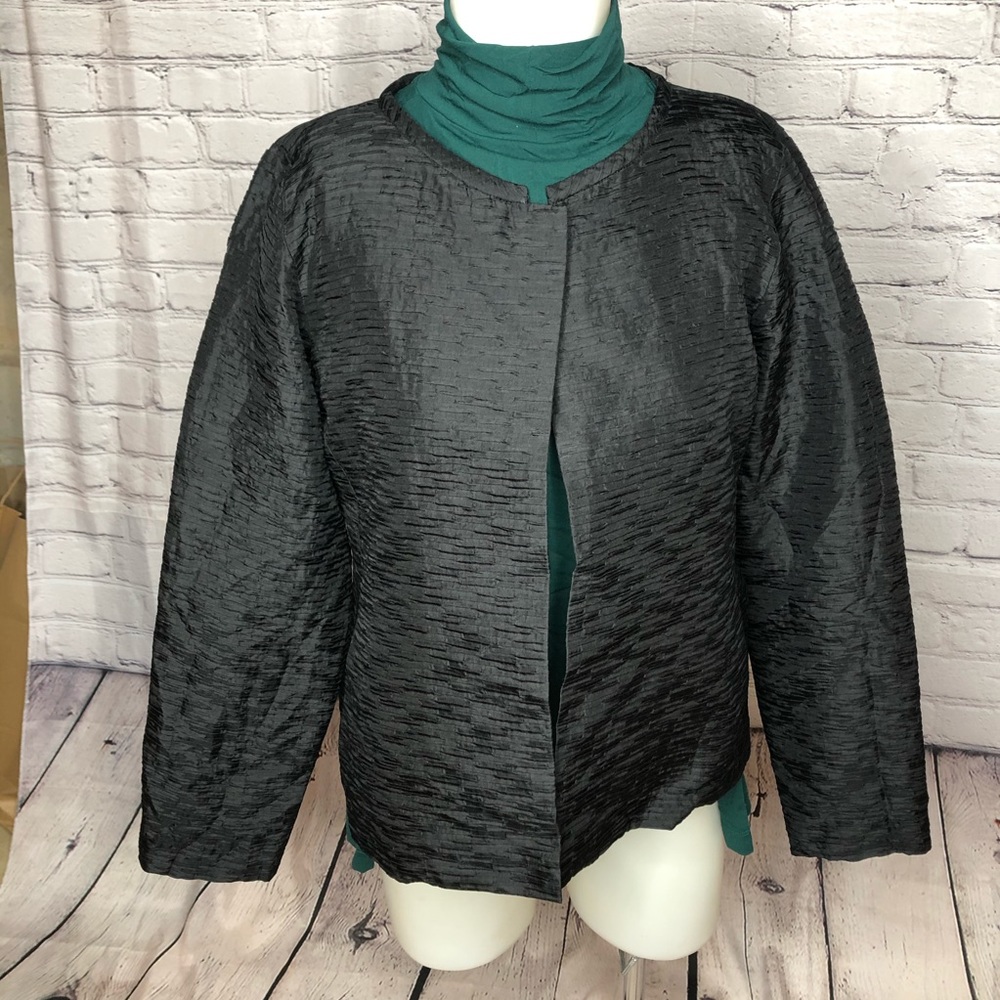 Eileen Fischer black textured silk blazer jacket - Picture 2 of 10